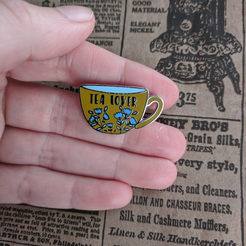 Tea Lover Flowers Tea Cup enamel lapel pin brooch - Picture 3 of 8
